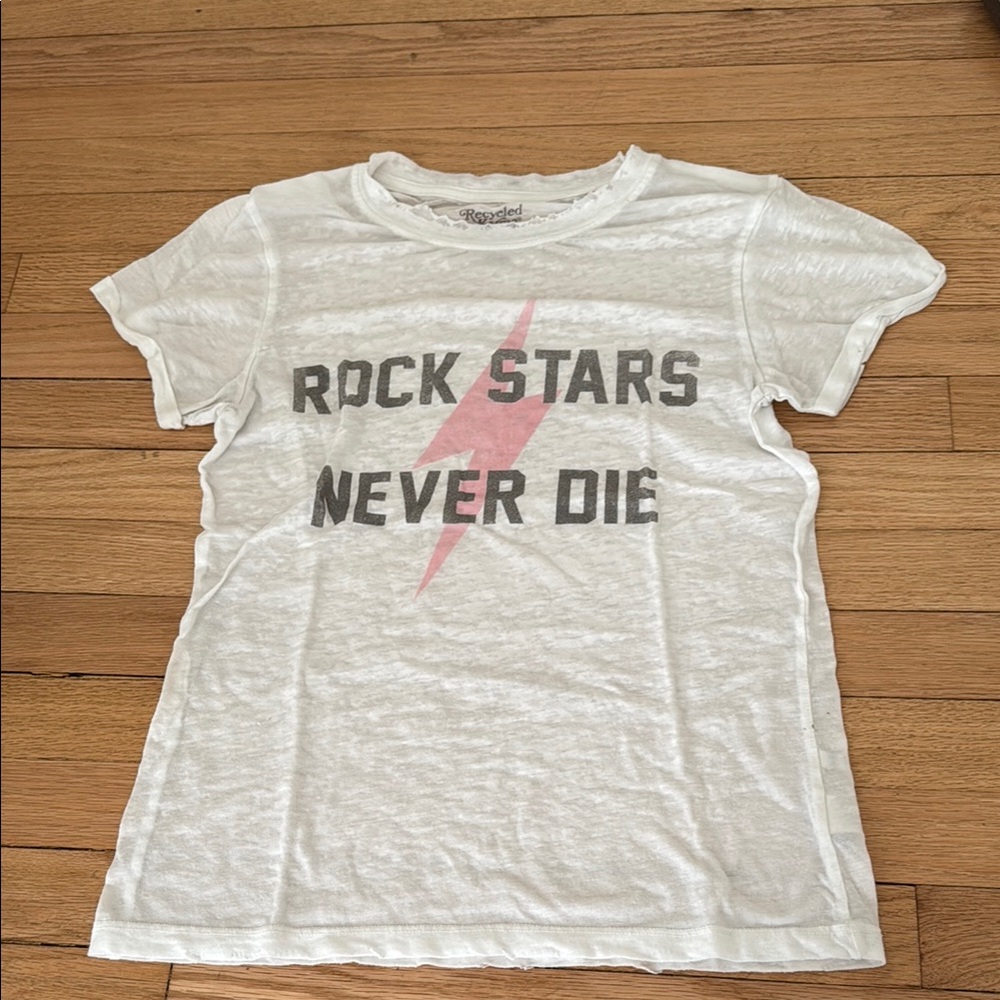 White Graphic Tee with Rock Stars Print
